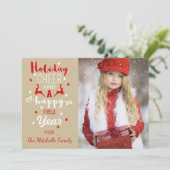 Rustieke Kerst Craft Papier Typografie Foto Feestdagenkaart (Staand voorkant)