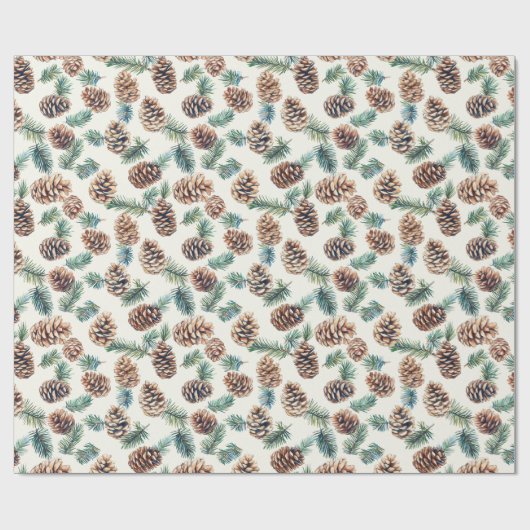 Rustieke kerst dennenappels patroon cadeaupapier (Vlak)
