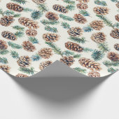 Rustieke kerst dennenappels patroon cadeaupapier (Hoek)