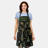 Rustieke Kerst Evergreen Bomen Groen en Goud Schort (Gedragen)