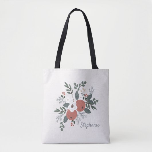 Rustieke Kerst Folk Art Bloemen Tote Bag (Voorkant)