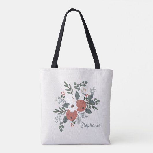 Rustieke Kerst Folk Art Bloemen Tote Bag (Achterkant)