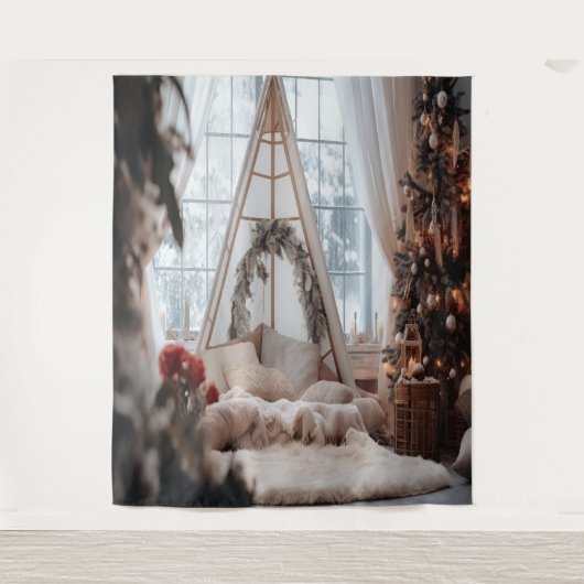 Rustieke Kerst Fotobackdrop Wandkleed (Voorkant)
