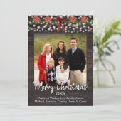 Rustieke kerst Garland met Lichten Foto Feestdagenkaart (Staand voorkant)