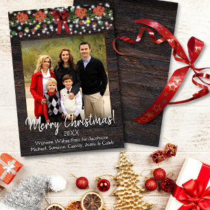 Rustieke kerst Garland met Lichten Foto Feestdagenkaart