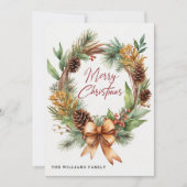 Rustieke Kerst Gedroogde Bloemen Pinecone Krans Feestdagenkaart (Voorkant)