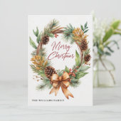 Rustieke Kerst Gedroogde Bloemen Pinecone Krans Feestdagenkaart (Staand voorkant)