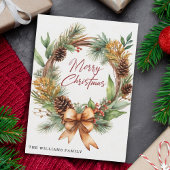 Rustieke Kerst Gedroogde Bloemen Pinecone Krans Feestdagenkaart