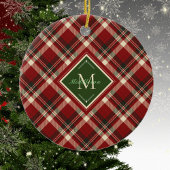 Rustieke Kerst Geplaagd Groen Monogram Naam Vakant Keramisch Ornament