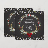Rustieke kerst gewei krans partij uitnodigingen (Voorkant / Achterkant)