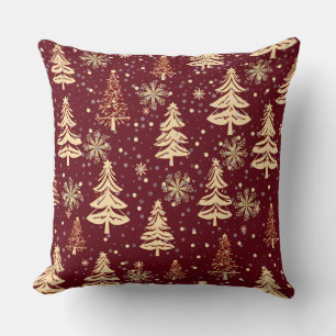 Rustieke Kerst Groene Bomen Rood en Goud Kussen
