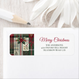 Rustieke Kerst Groene Plaid Tartan Patroon Etiket