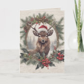 Rustieke Kerst Herten gewei Krans Familie Foto Bedankkaart (Voorkant)