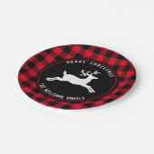 Rustieke kerst herten rood zwart buffel check papieren bordje (Gekanteld)