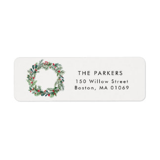 Rustieke Kerst Holly Berries Pine krans adres Etiket