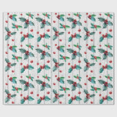 Rustieke kerst Holly op witte schuur hout patroon Cadeaupapier (Vlak)