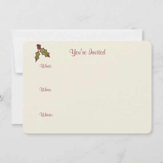 Rustieke Kerst Holly Uitnodigingen (Achterkant)