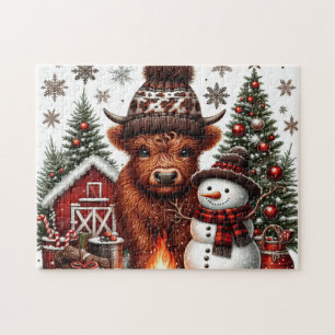 Rustieke Kerst Hoogland Koe Legpuzzel
