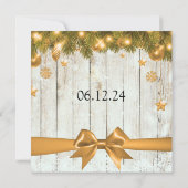 Rustieke Kerst Huwelijk Gouden Decoraties & Lint Kaart (Achterkant)
