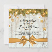 Rustieke Kerst Huwelijk Gouden Decoraties & Lint Kaart (Voorkant)