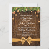 Rustieke Kerst Huwelijk Gouden Decoraties & Lint Kaart (Voorkant)