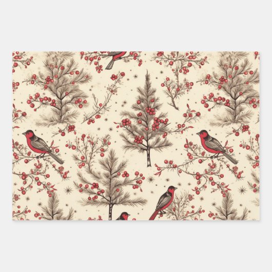  rustieke kerst inpakpapier vogels (Voorkant 3)