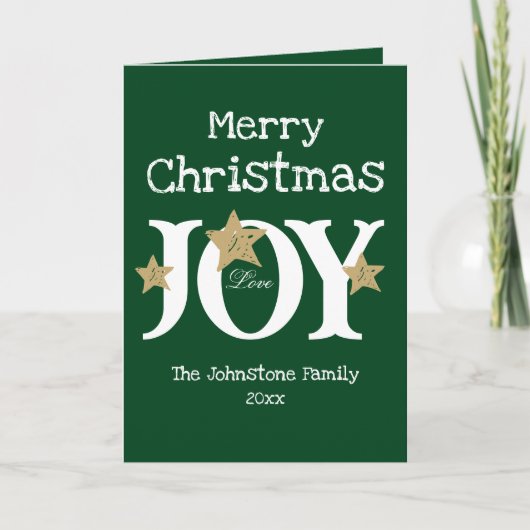 Rustieke Kerst Joy Chic Script Elegant Groen Feestdagen Kaart (Voorkant)
