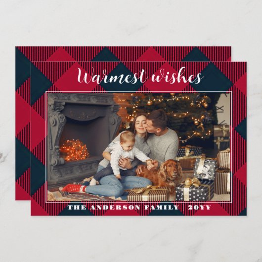 Rustieke kerst Kaart, rode plaid Feestdagenkaart (Voorkant / Achterkant)