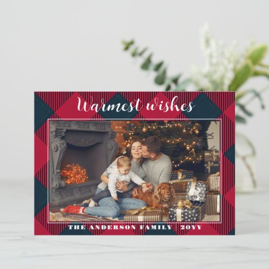 Rustieke kerst Kaart, rode plaid Feestdagenkaart (Staand voorkant)