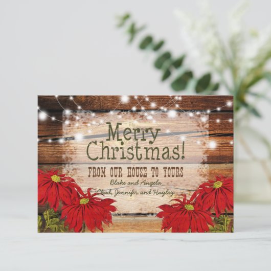 Rustieke kerst Kaart | Schuur Hout en verlichting (Staand voorkant)