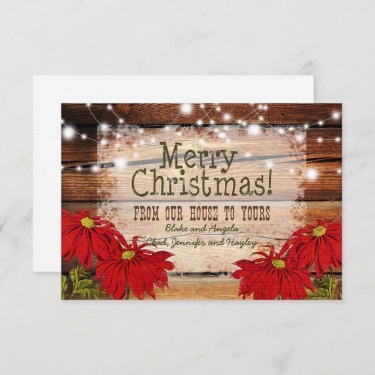 Rustieke kerst Kaart | Schuur Hout en verlichting (Voorkant / Achterkant)