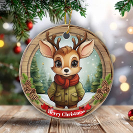 Rustieke kerst karakter Kerstmis rendier cadeau 🦌 Keramisch Ornament