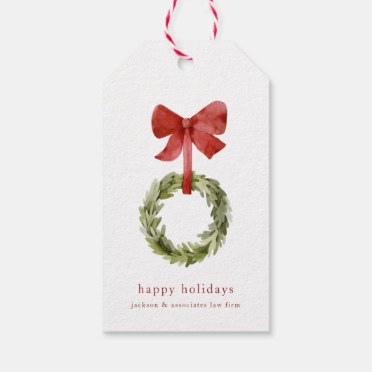 Rustieke Kerst Krans Red Bow Minimalist Cadeaulabel (Achterkant)