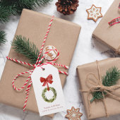 Rustieke Kerst Krans Red Bow Minimalist Cadeaulabel