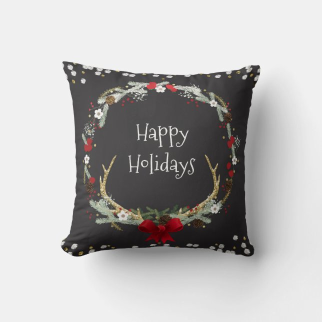 Rustieke Kerst Kranz met Geweien Kerstversiering Kussen (Voorkant)