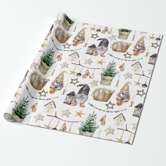 Rustieke kerst land kabouters, decoraties cadeaupapier (Uitgerold)