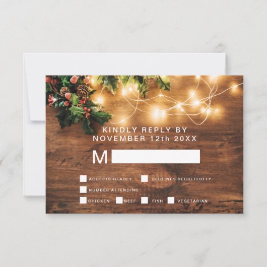Rustieke Kerst land mistletoe rsvp bruiloft (Voorkant)