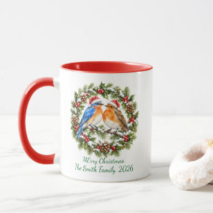 Rustieke Kerst Liefdesvogels Krans Rood Aangepast Mok