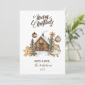 Rustieke Kerst met Gemberkoekhuisje Feestdagenkaart (Staand voorkant)