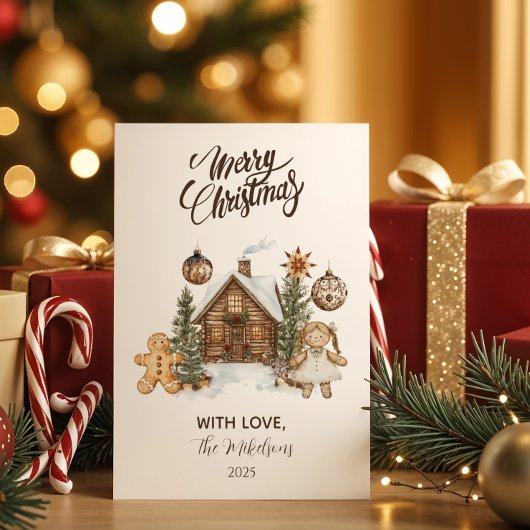 Rustieke Kerst met Gemberkoekhuisje Feestdagenkaart
