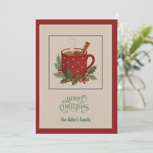 Rustieke kerst Mok met cacao en kaneel Feestdagenkaart (Staand voorkant)