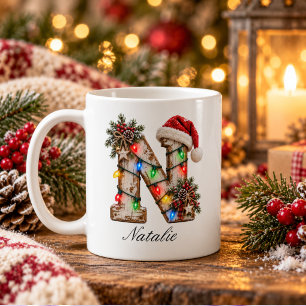 Rustieke Kerst Monogram Letter N Koffiemok