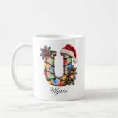 Rustieke Kerst Monogram Letter U Koffiemok (Links)