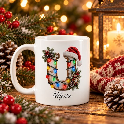 Rustieke Kerst Monogram Letter U Koffiemok
