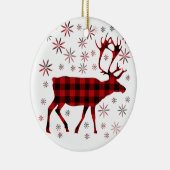 Rustieke kerst Moose herten elk rood zwart plaid Keramisch Ornament (Rechts)