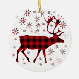 Rustieke kerst Moose herten elk rood zwart plaid Keramisch Ornament