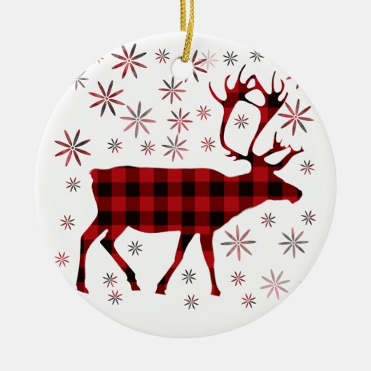 Rustieke kerst Moose herten elk rood zwart plaid Keramisch Ornament (Voorkant)