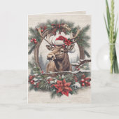 Rustieke Kerst Moose Pine Krans Familie Foto Bedankkaart (Voorkant)