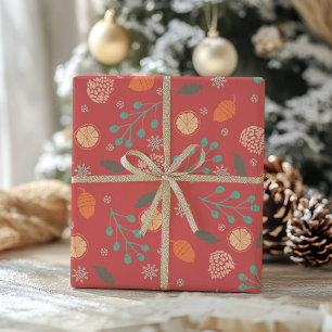 Rustieke Kerst Natuur Patroon Cadeaupapier