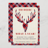 Rustieke kerst Oh Deer Wat een jaar Tartan Plaid Feestdagenkaart (Voorkant / Achterkant)